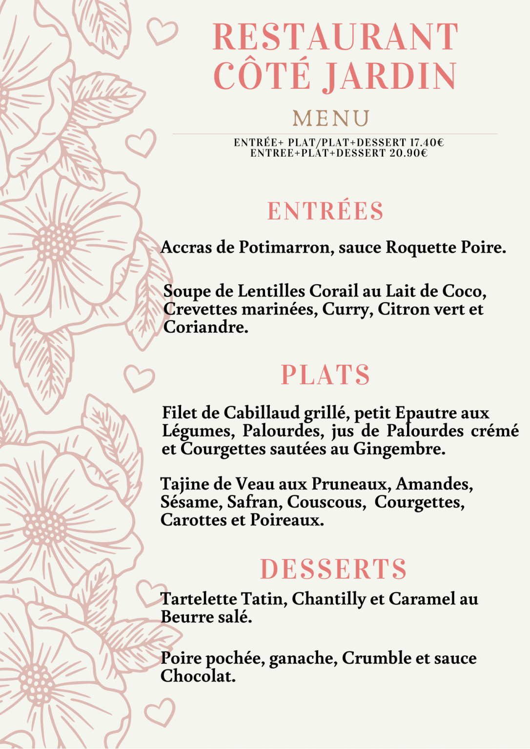 Découvrez la carte & les menus proposés Côté Jardin, restaurant de
